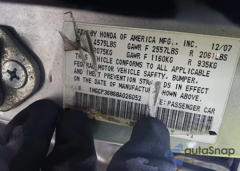 2008 Honda Accord 3.5 Ex-L from USA, damaged, VIN 1HGCP36868A026052